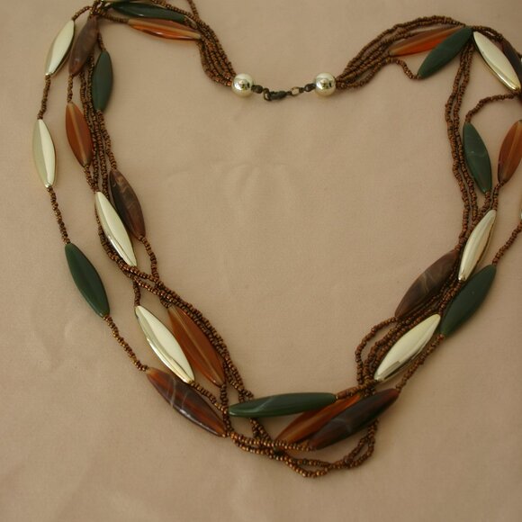 Five Strand Bronze Seed Bead Fashion Necklace R-932 - Picture 1 of 6